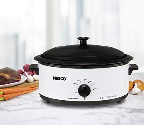 Nesco 6 Qt. Porcelain Coated Steel Roaster Oven, White, 4816-14