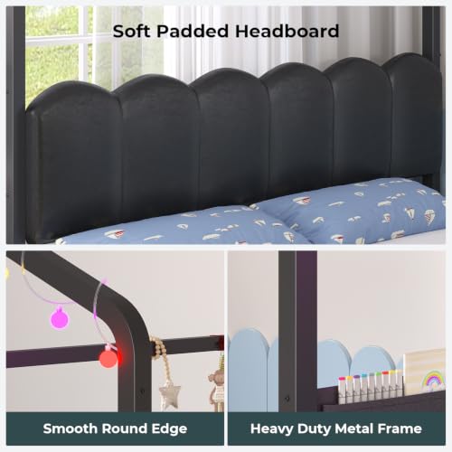 Full Size House Bed with Desk and 8 Storage Drawers, Metal Frame