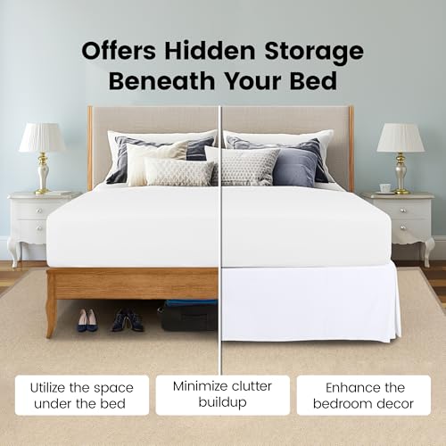 Queen Bed Skirt with 16-Inch Drop - Pleated White Microfiber Dust Ruffle