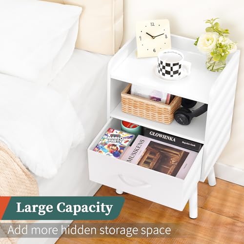 Modern 2-Tier Nightstand with Drawer and Open Storage Shelf
