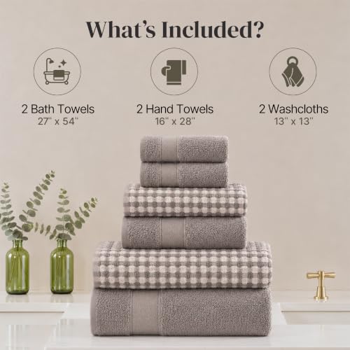 6-Piece Cotton Bath Towel Set – Ultra Soft 600 GSM Waffle Weave Towels