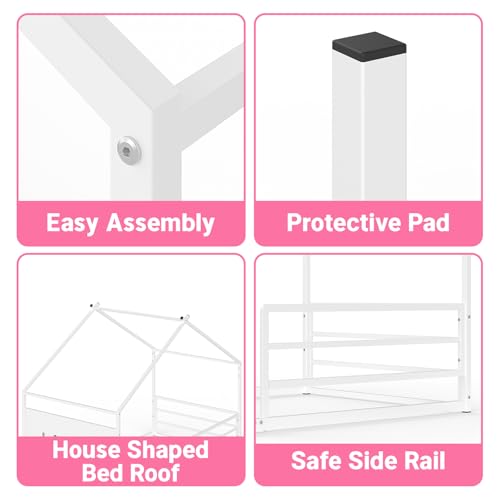 Twin Montessori House Bed Frame with Storage Caddy and Pegboard, White