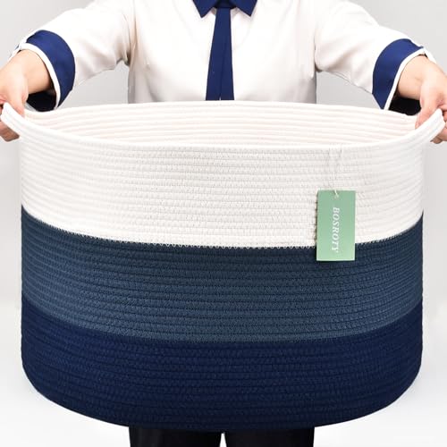Large Cotton Rope Laundry Basket, 87L Woven Storage Hamper for Toys & Blankets