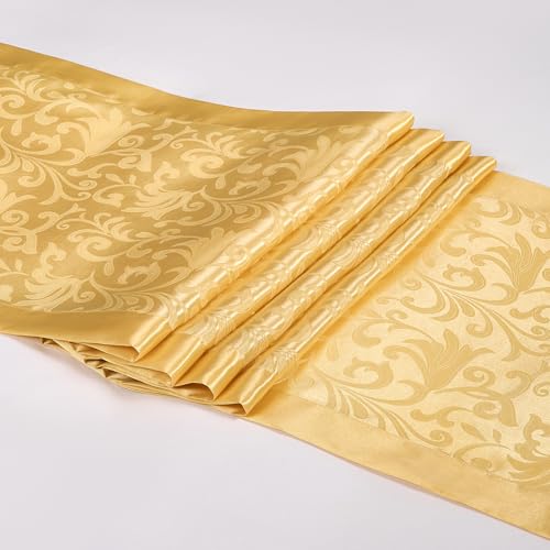 Gold Satin King Size Bed Runner - Luxury Jacquard Bed Scarf (50x240cm)