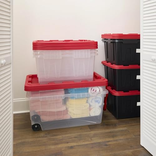 2-Pack 27-Gallon Heavy Duty Clear Plastic Storage Bins with Secure Red Lids