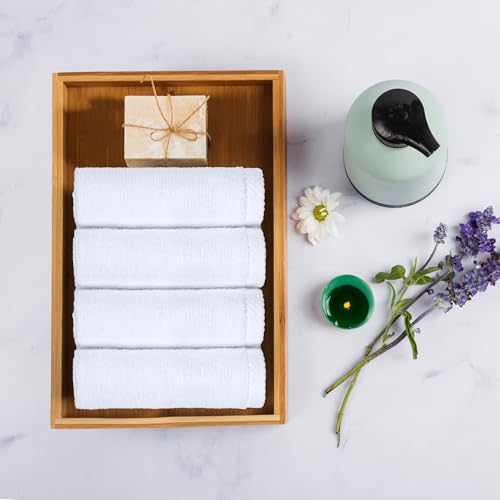 Amazon Basics Cotton Washcloths 12-Pack, White 12x12 Inch Quick-Dry Face Towels