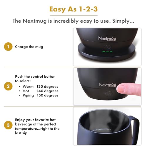Nextmug 14oz Temperature-Controlled Self-Heating Coffee Mug Black