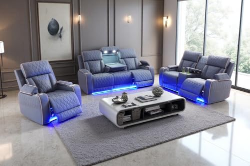3-Piece Power Recliner Sofa Set with LED Lighting, USB & Storage Console