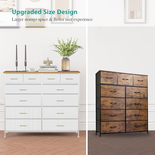 12-Drawer Bedroom Dresser, Wide Fabric Storage Chest with Wood Top
