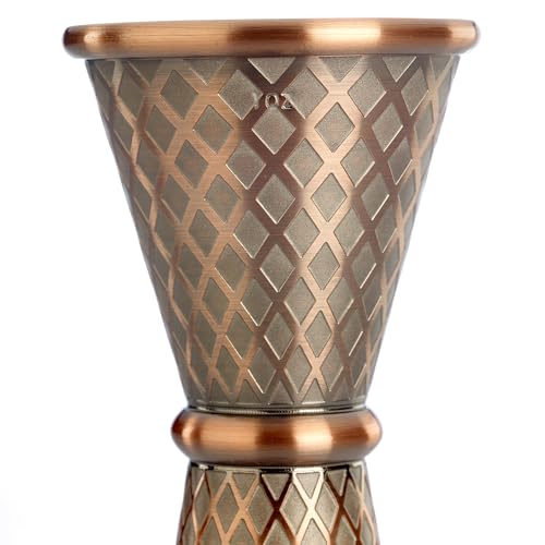 Barfly Antique Copper 1oz x 2oz Diamond Lattice Etch Japanese Style Jigger
