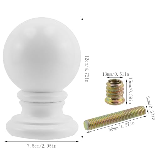 2 Pcs Solid Beech Wood Ball Finials for Bed Posts, Staircases, and Decor