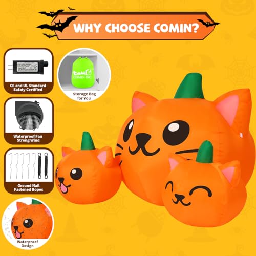 5ft Halloween Inflatable Pumpkin Cat Heads with Built-In LED Lights