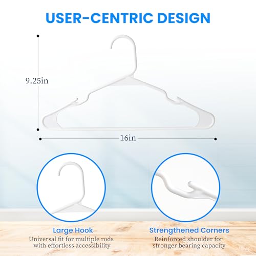Simple Deluxe 50 Pack Plastic Hangers, Durable Clothes Hangers, Lightweight and Space-Saving Hangers for Shirts, Dresses, Coats, Pants, White