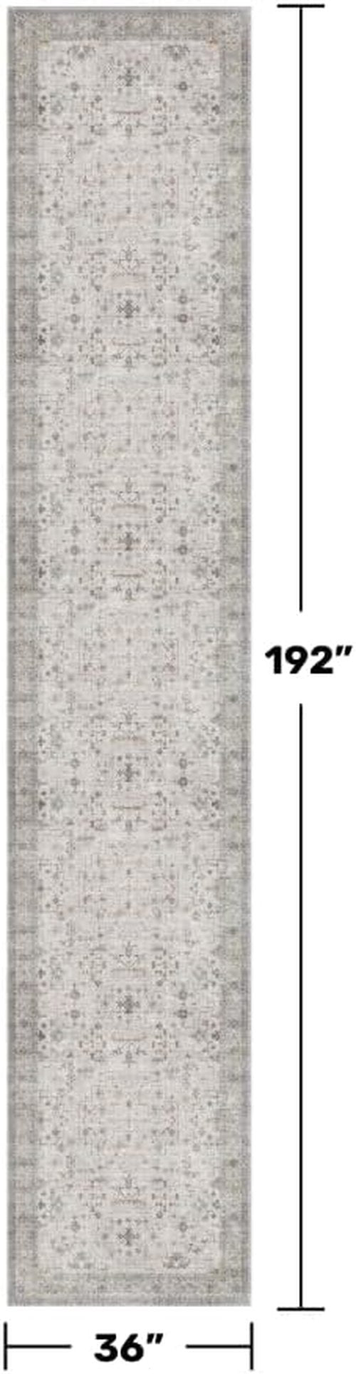 Hazo Haus Boho Hallway Runner - Light Gray & Taupe, Washable Non-Slip 16ft Floral Rug