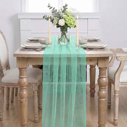 Artoid Mode Turquoise 28x120 Inch Gauze Table Runner for Holiday Party & Wedding Decor