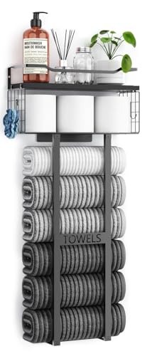 Wall Mounted Bathroom Towel Rack with Wood Floating Shelf, 31-Inch
