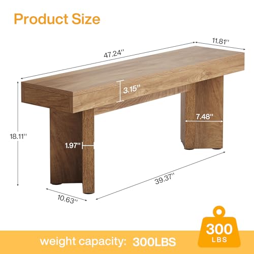 47-Inch Wooden Entryway Bench, Farmhouse Rustic Brown Bedroom Bench