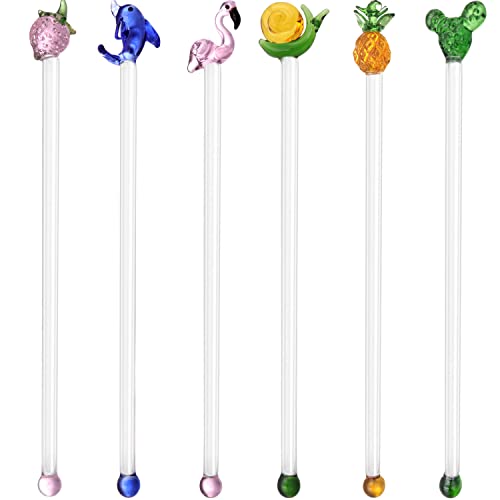 6 Pcs Glass Drink Stirrers Reusable Cocktail & Coffee Liquor Sticks