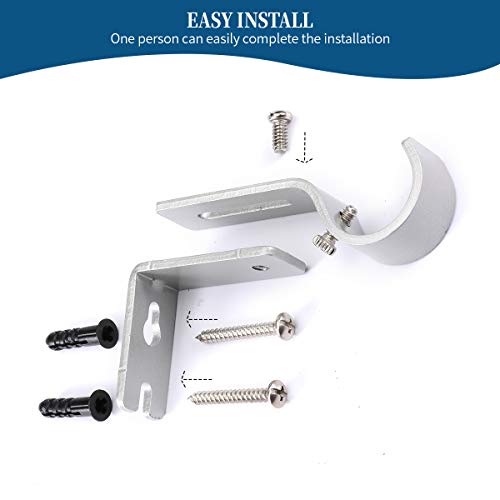 Heavy Duty Adjustable Curtain Rod Brackets for 1-Inch Rods, Silver (Set of 2)