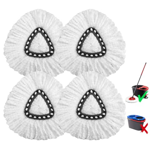 Microfiber Mop Head Replacements (4 Pack) - Reusable Spin Mop Refills