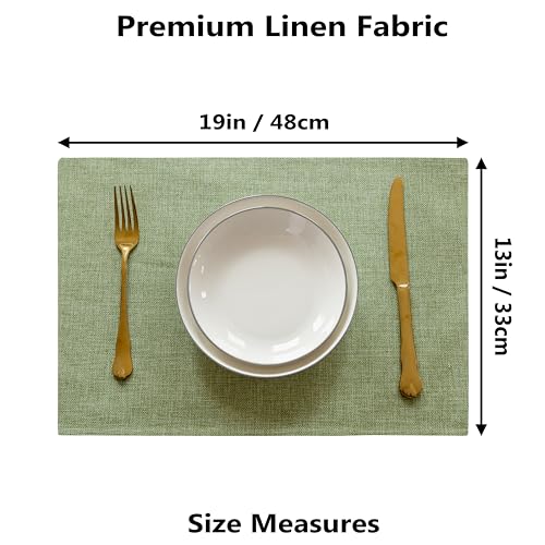 Sage Green Placemats Set of 4, 13x19 Inch Washable Linen Textured Table Mats