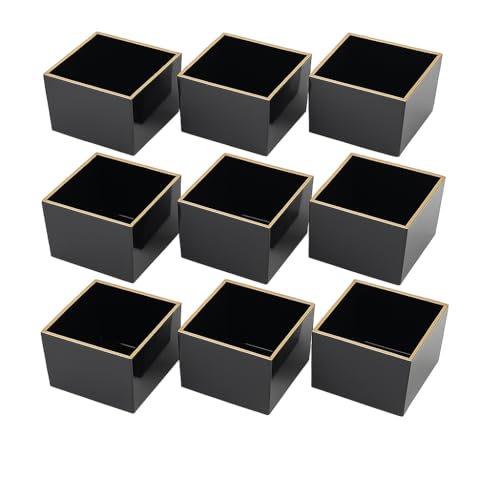 10 Pack Japanese Masu Sake Cups 3x1.875in Black Plastic with Gold Rim