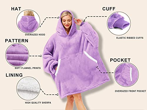 Oversized Wearable Blanket Hoodie, Cozy Sherpa Fleece Pullover, Purple