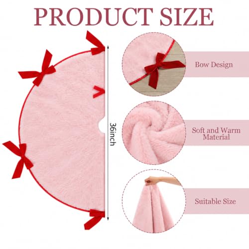 Soulchen 36 Inch Pink Christmas Tree Skirt with Red Velvet Bows