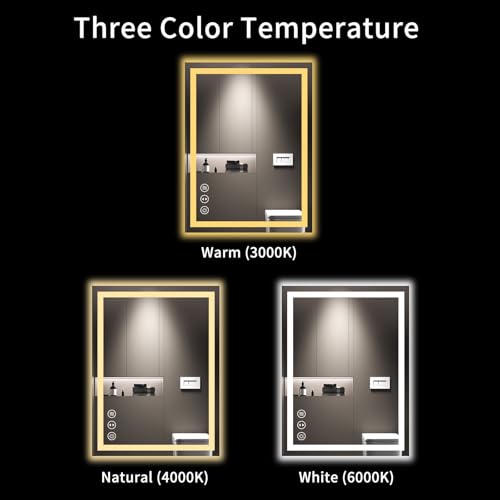 LOAAO 24x32 LED Bathroom Mirror with Lights - Dimmable Anti-Fog Wall Mirror