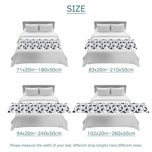 Navy Blue Cat Paw Bed Runner Scarf for Full Size Bed Foot (83"x20")