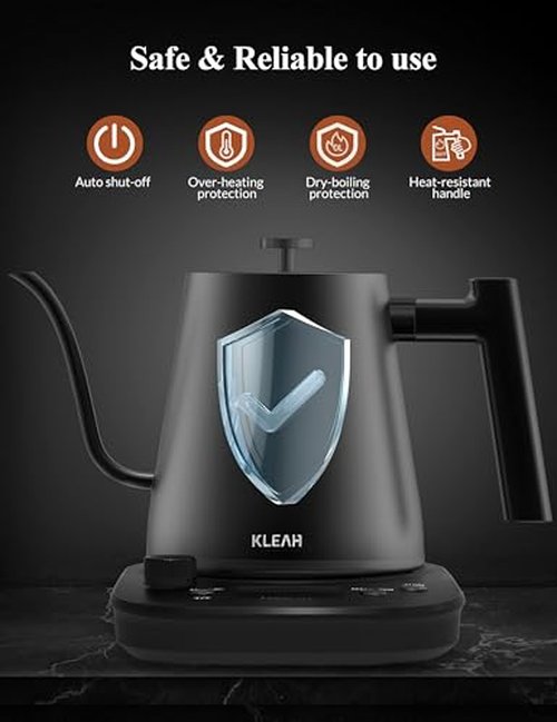 KLEAH Gooseneck Electric Kettle with Temperature Control - 0.8L Automatic Shut Off Tea & Coffee Kettle, Hot Water Boiler Pour Over Coffee Kettle, 1200W Quick Heating Keep Warm, Black