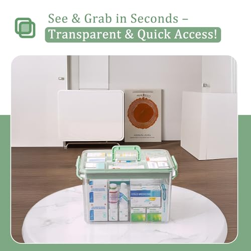 15QT Clear Medicine Organizer Box with Tray, Portable First Aid Storage Case
