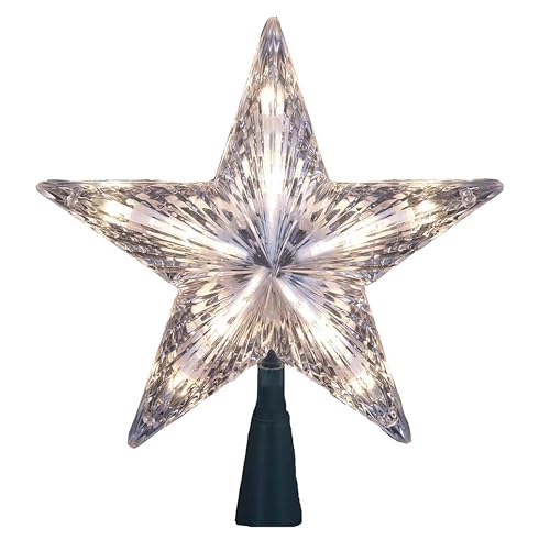 10-Light Clear Star Christmas Tree Topper - 7-Inch Pre-Lit Treetop