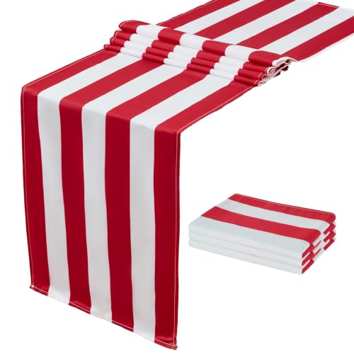 SoarDream Red & White Striped Waterproof Table Runner 13x72 Inch - 4 Pack Holiday Decor