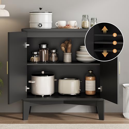 30-Inch Fluted Sideboard Buffet Cabinet with Adjustable Shelves, Black