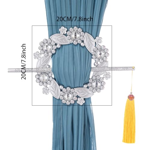 Crystal Floral Curtain Holdbacks with Tassels - Decorative Wall-Mounted Set