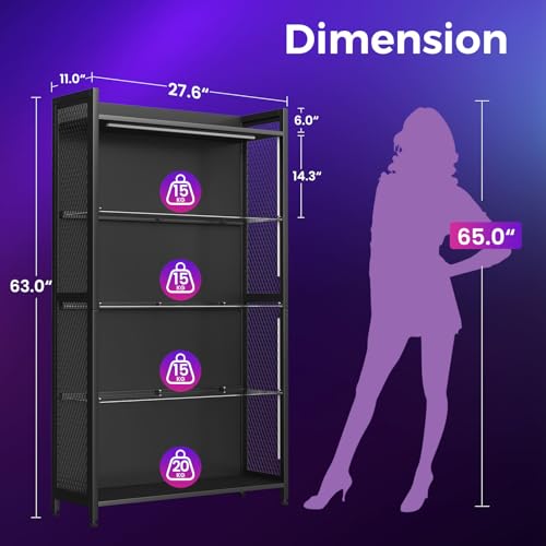 5-Tier RGB LED Display Cabinet with Glass Shelves & Metal Mesh