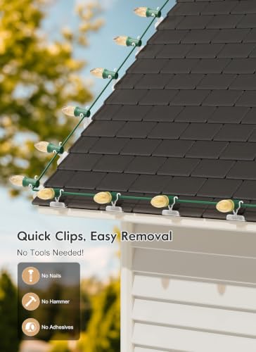 200 Pack Outdoor Christmas Light Clips for C7 C9 String Lights - Weatherproof Gutter & Shingle Holders