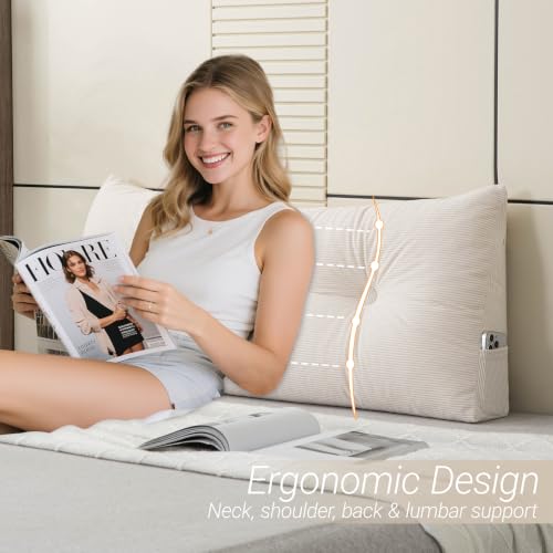 Twin XL Wedge Reading Pillow with Side Pockets | Dorm Bed Comfort