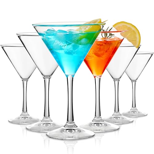Unbreakable Martini Glasses Set of 6, 10 oz BPA-Free Plastic Cocktail Glasses
