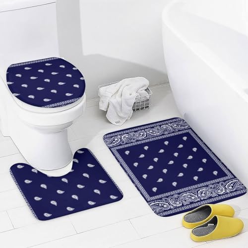 True Blue Bandana 4-Piece Bathroom Decor Set with Shower Curtain & Mats