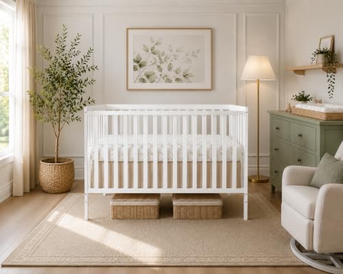 Convertible 5-in-1 Baby Crib Solid Wood White