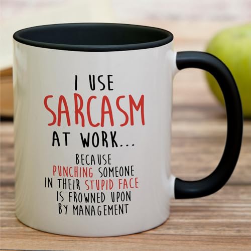 Retreez 11 Oz Ceramic Funny Mug - Sarcasm at Work - White with Black Handle & Inner