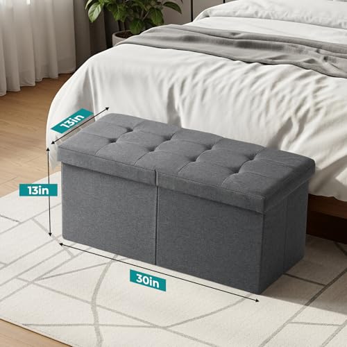 30-Inch Collapsible Storage Ottoman Bench with Split Top Lid, Gray