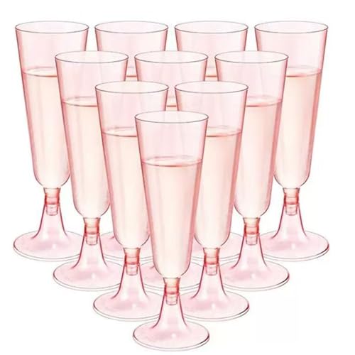 25 Pack Disposable Pink Champagne Flutes 5 Oz Plastic Wine Glasses