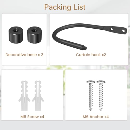 Minimalist Cast Iron Curtain Holdbacks - Heavy Duty Metal Tiebacks, 2-Pack