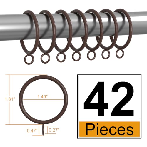 42-Piece Cocoa Tone Metal Curtain Rings - 1.5 Inch Inner Diameter