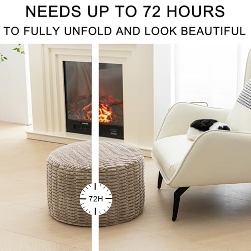 Round Foam Filled Pouf Ottoman, 20x14 Inch Fluffy Footrest Stool