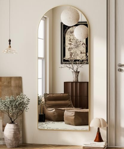 Arched Full Length Floor Mirror - 64" x 21" Gold Aluminum Frame