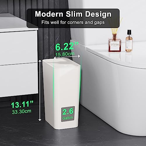3-Pack 2.6 Gallon Small Trash Can with Pop-Up Lid, Slim Garbage Bin